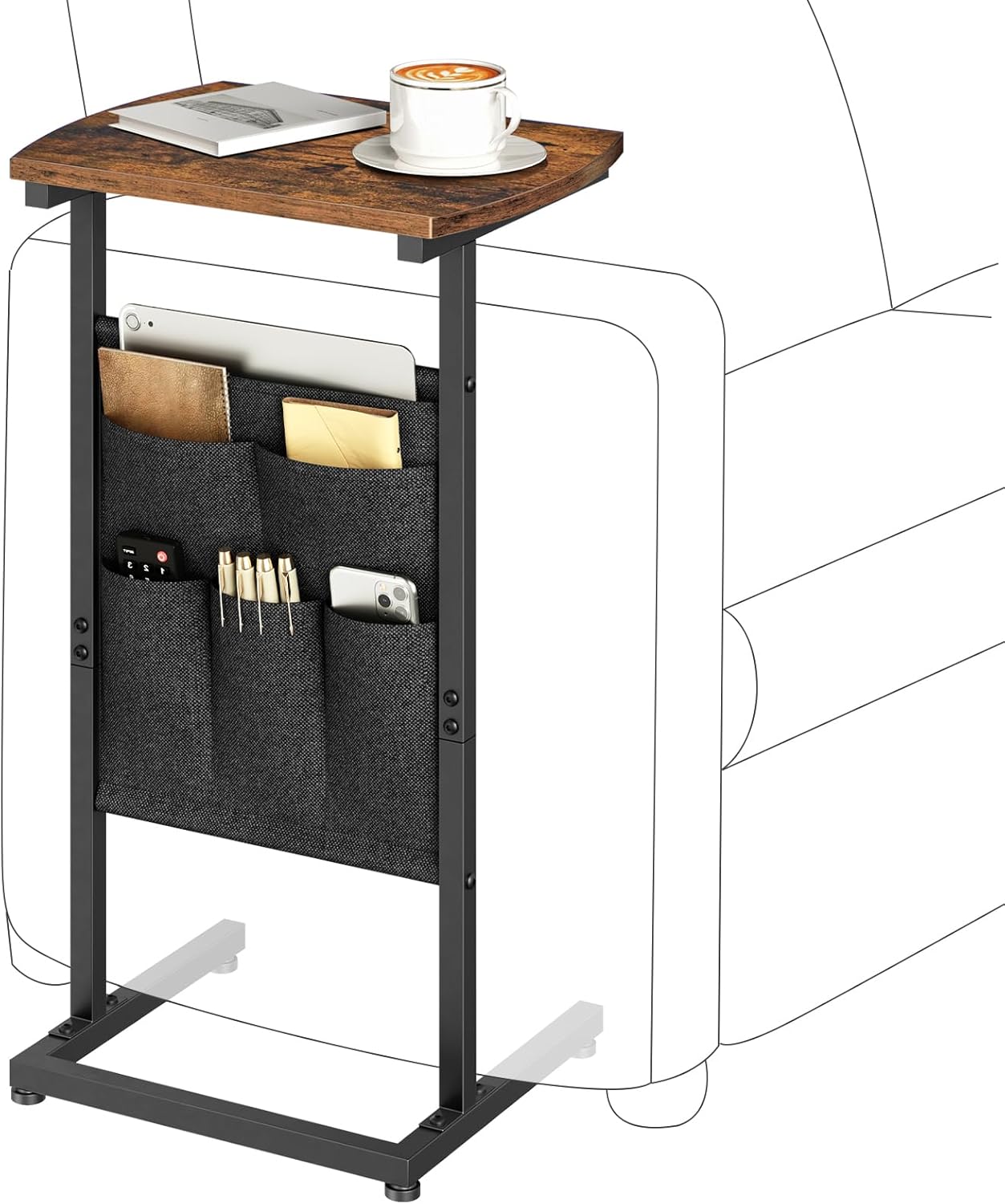 28.3" BF40SF01 HOOBRO C Shaped End Table, Side Table for Small Spaces, Couch Table with Storage Bag, Slide Under Sofa