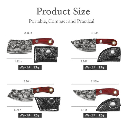 JAEZZIY Mini Knife Set, Damascus Pocket Knife with Sharpener, Mini Chef EDC Knives, Tiny knife Cleaver Keychain Tiny Things for Package Opener, Box Cutter, Letter Opener - Set of 5