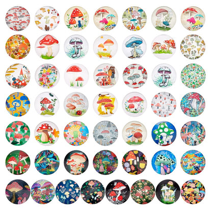 PH PandaHall 25mm Mushroom Glass Cabochons 50 Styles Half Round Tiles Glass Cabochons Dome Gems for Photo Cameo Pendant Jewelry Making Handcrafts Scrapbooking