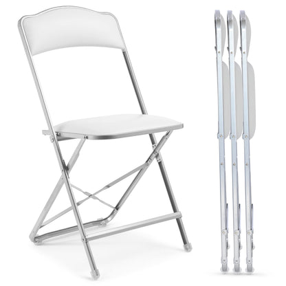 Folding Chairs with Padded Seats 4 Pack - Foldable Chair with Heavy-Duty Steel Frame, Elegant Party Bridge Chairs, Metal Folding Chair for Outside, Home, Office, Indoor Outdoor Events - Silver/ White
