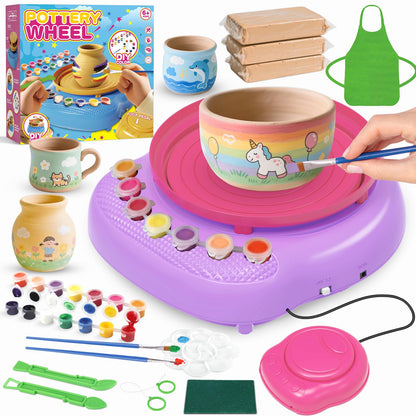 Pottery Wheel for Kids, Arts & Crafts Pottery Painting Toys Kit for Kids Ages 8-12, Art Supplies with 3 Pack Air Dry Clay and Clay Tools, Birthday Easter Gift for Girls Boys 6 7 8 9 10 11 12