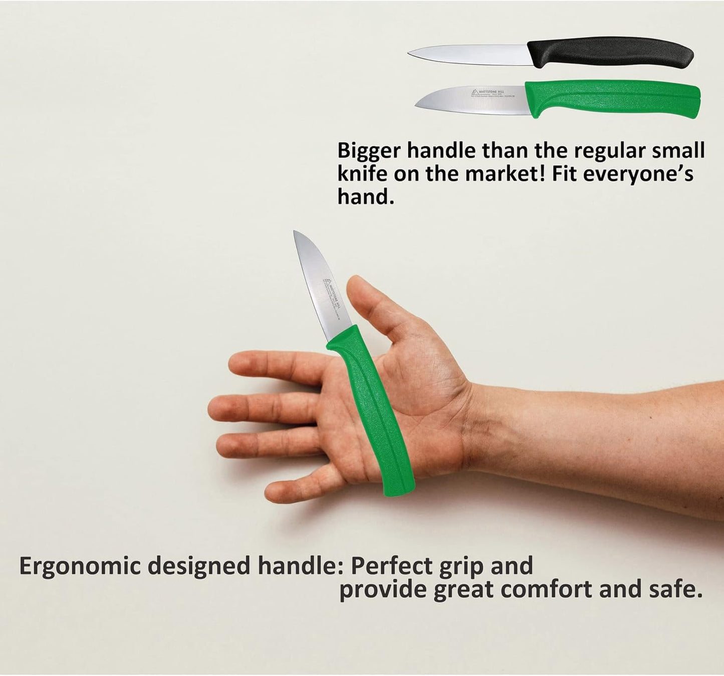 MATTSTONE HILL 3.15 Inch Paring Knife, Premium Stainless Steel Small Kitchen Utility Knife with Green Handle