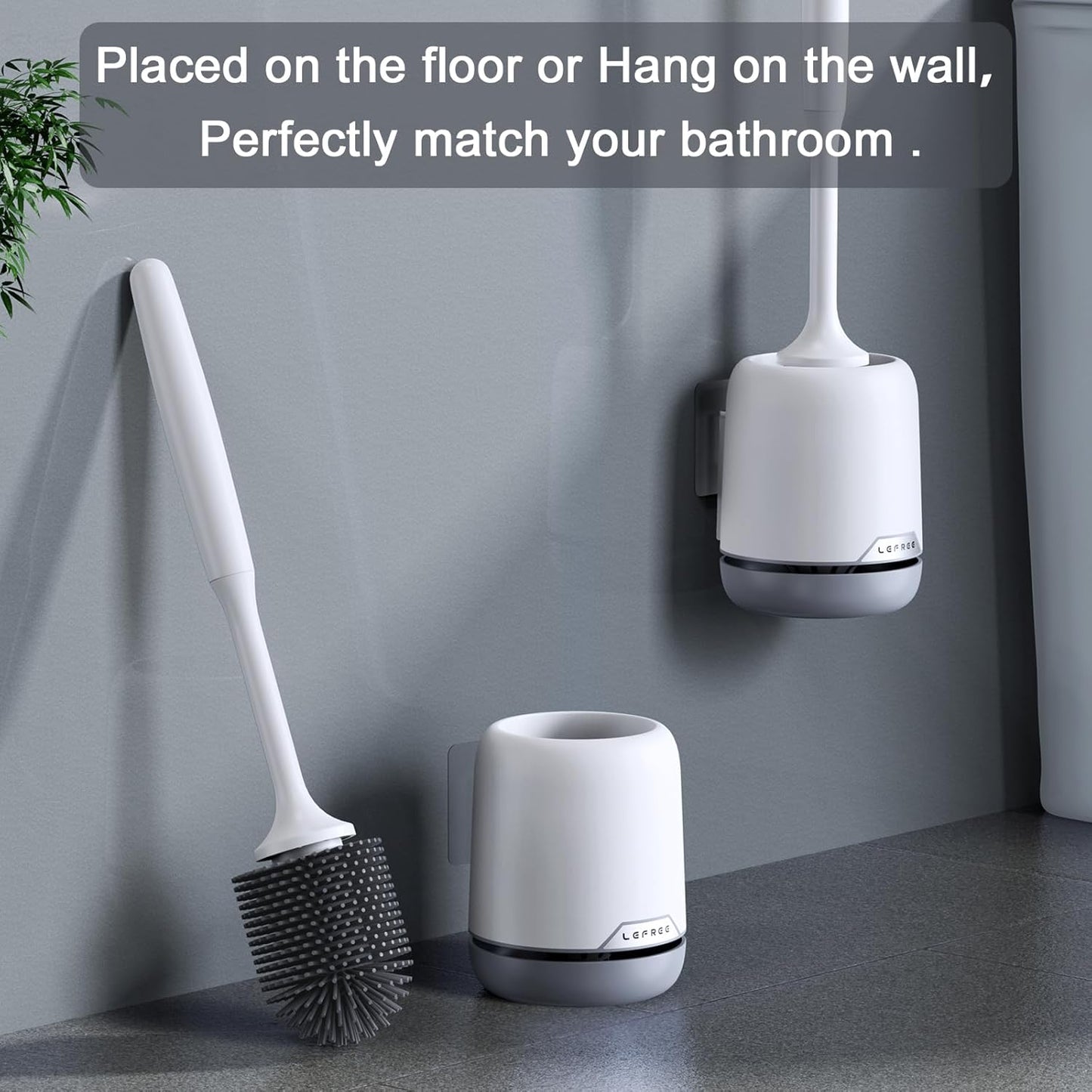 Lefree 2 Pack Silicone Toilet Brush and Holder Set with Ventilated Holder for Bathroom Cleaning