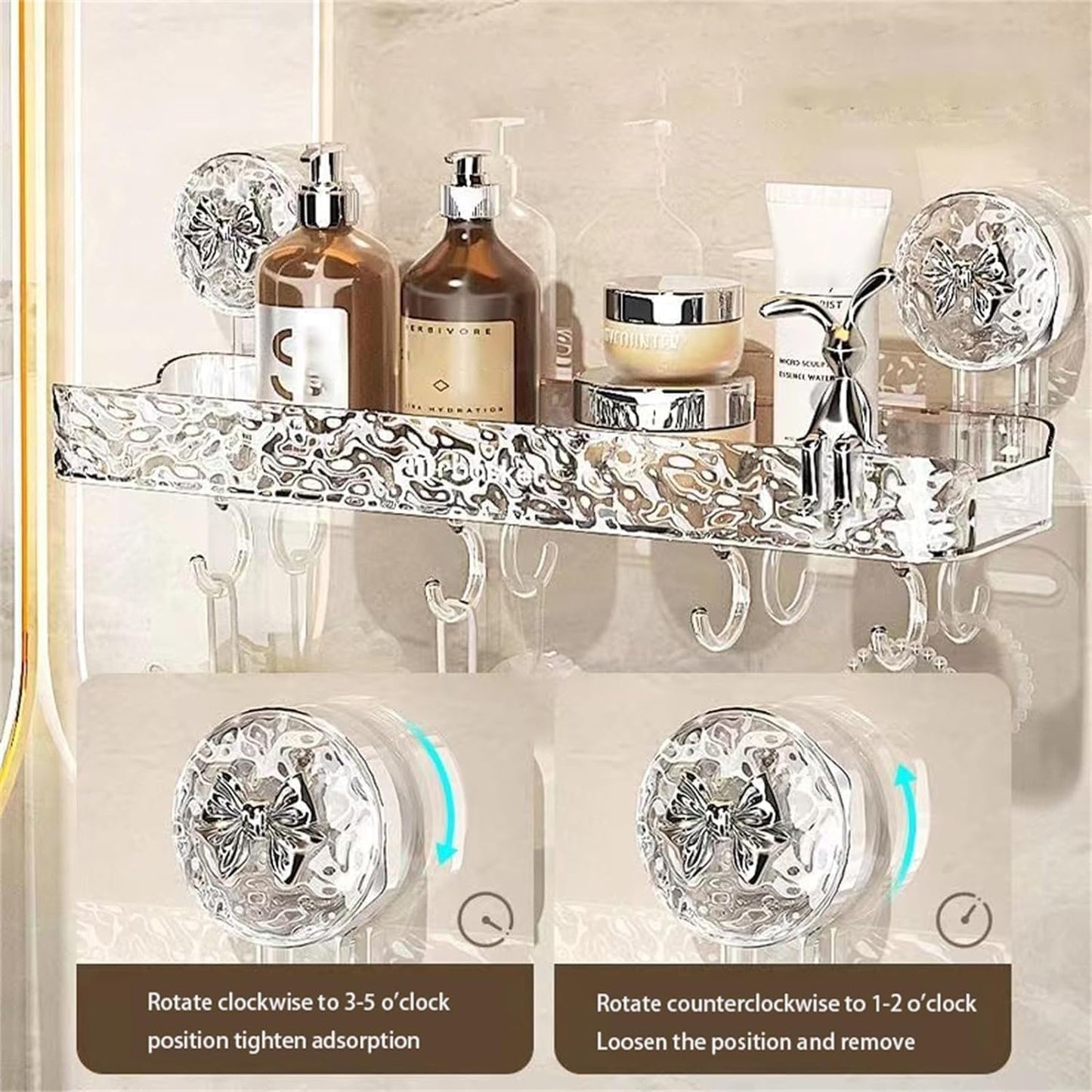 Generic Light Luxury Style Punch-Free Storage Rack, Suction Corner Shower Organizer, Corrugated Suction Cup Storage
