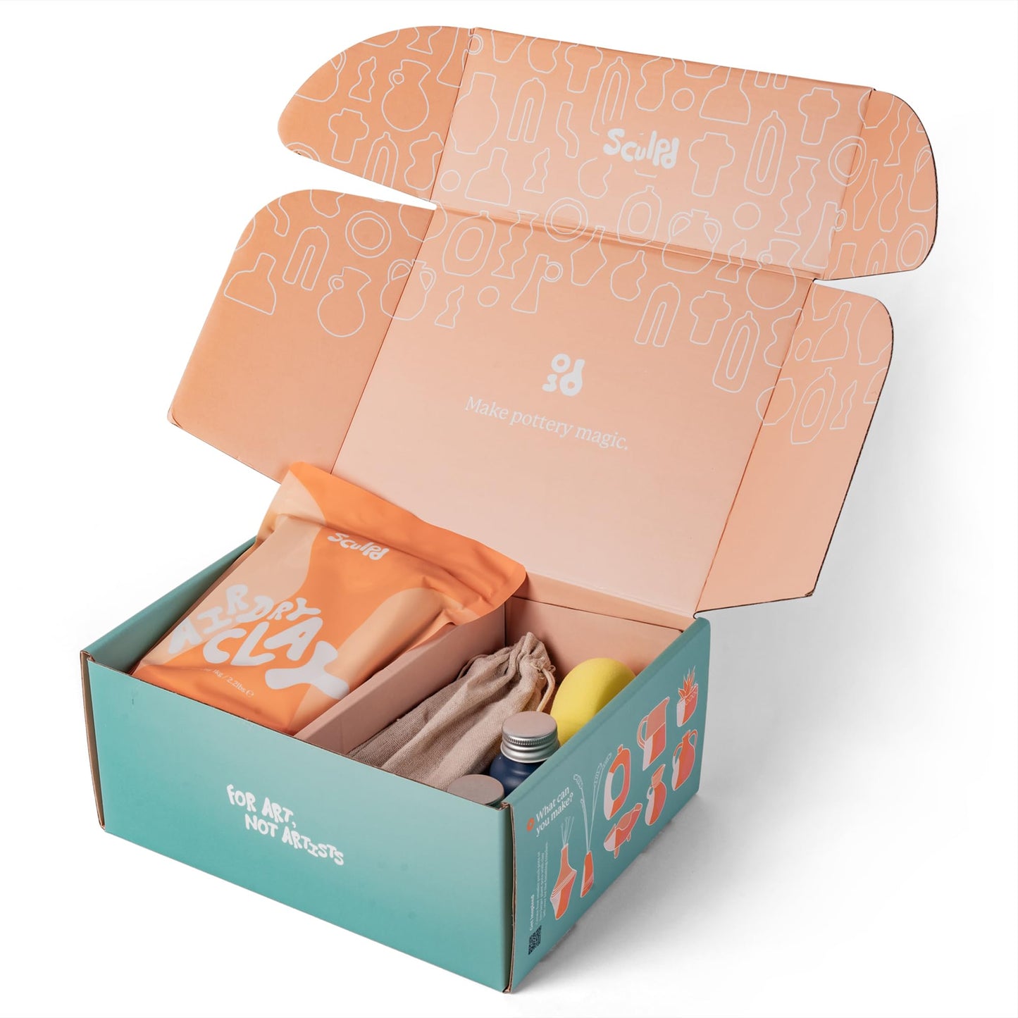 Sculpd - The Original Pottery Kit for Adults - Air Dry Clay for Adults, Tools, Varnish, Paints, Brushes, Couples Date Night Arts & Crafts Set, Gloss Varnish