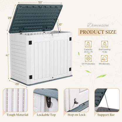 Greesum Outdoor Horizontal Resin Storage Sheds 34 Cu. Ft. Weather Resistant Resin Tool Shed, Extra Large Capacity Weather Resistant Box for Bike, Garbage Cans, Lawnmowe, Without Divider, White