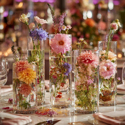 Zomiol 40pcs Glass Vase for Centerpieces, 4,6,7.5,8,10 inch Tall Clear Cylinder Flower Vase Bulk Floating Candle Holder for Wedding Table Home Décor and Party