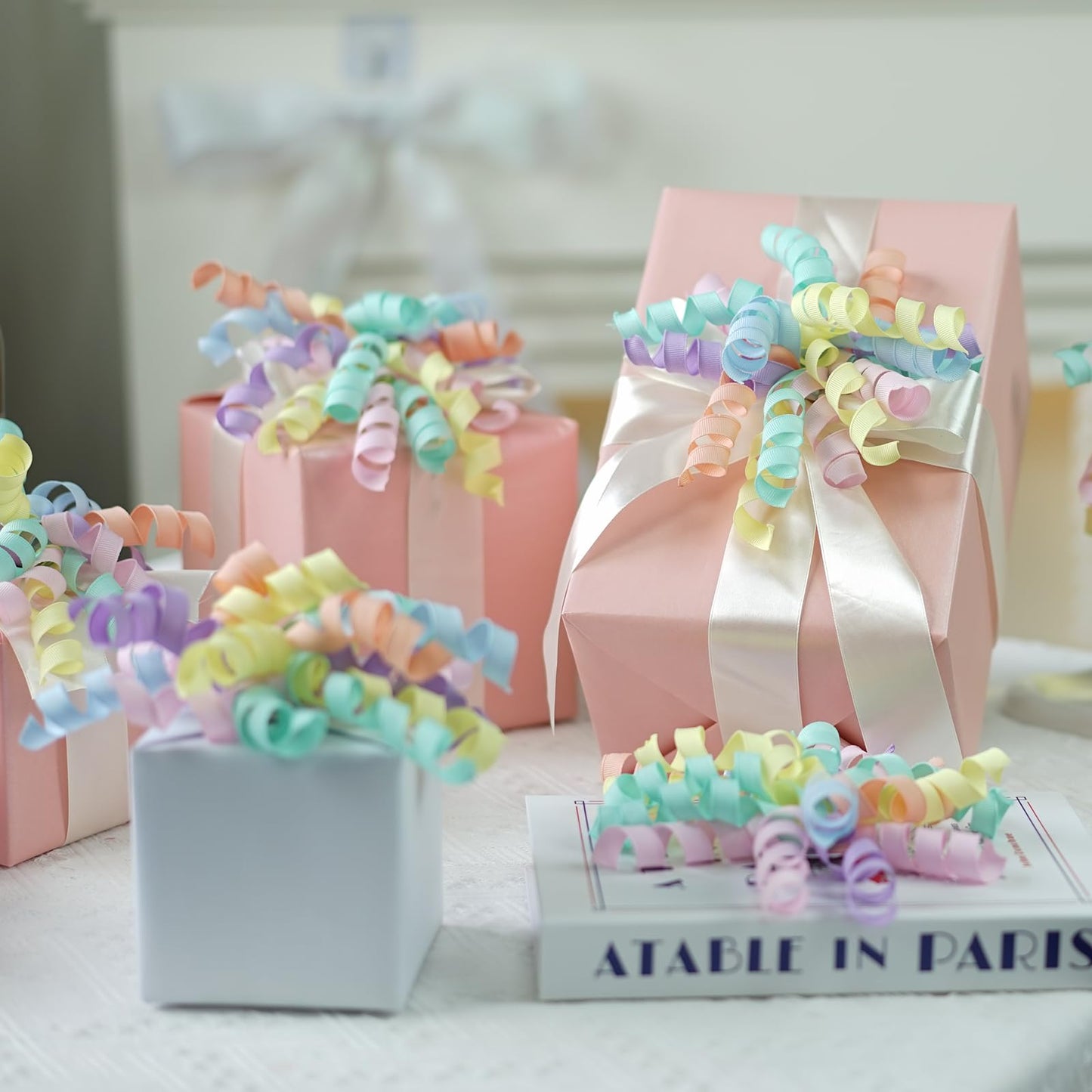 Lakkity Light Rianbow Bows For Gift Wrapping,Curly Gift Bows,8PCS,7 inch Self-Adhesive Curly Ribbon Bows for Presents, Birthday, Wedding, Wrapping Accessories, Party Favors Decorations