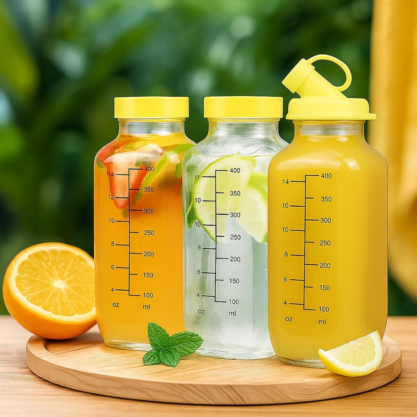 Essmilkee 16 oz [8 Pack] Reusable Glass Juice Bottles with Airtight Lid, Glass Pitchers with Pour Dispenser, Milk
