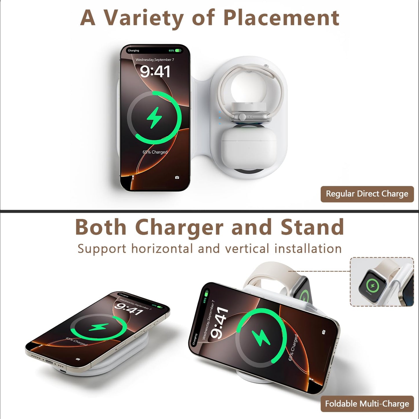 2025 Traveling Portable Wireless Mag-Safe Fast Charging Station,Magnetic 3 in 1 Charger for iPhone 17 16 15 14 13 12 Pro Max Plus,Apple Watch Series & Air pods 4 3 2 Pro-Gifts for Family