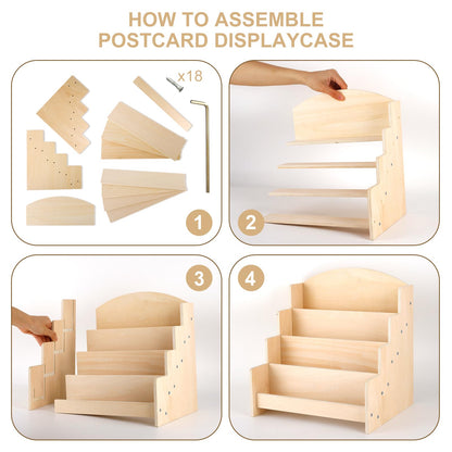 Exood Greeting Card Organizer Display Stand , 4-Tier Wooden Rack Holder for postcard Brochure Photos Sticker Retail