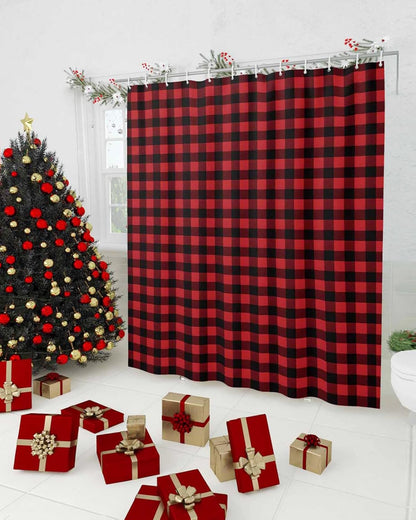Vandarllin Fabric Shower Curtain, 48X72 Inch, Waterproof Washable Rustic Red Black Buffalo Check