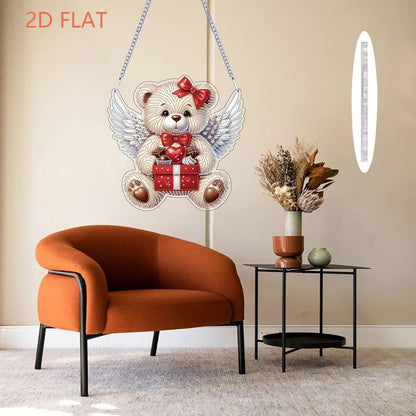 C'eitura 5D Diamond Art Hanging Ornament - DIY Crystal Paint by Diamond Kit, Angel & Bear Pattern Gem Art for Home Wall Decor, Unique Birthday for Her, Wife, Girlfriend