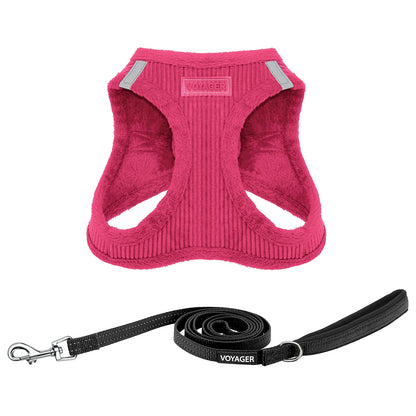 Voyager Step-in Plush Dog Harness – Soft Plush, Step in Vest Harness and Reflective Dog 5 ft Leash Combo with Neoprene Handle for Small and Medium Dogs by Best Pet Supplies -Set (Fuchsia Corduroy), S