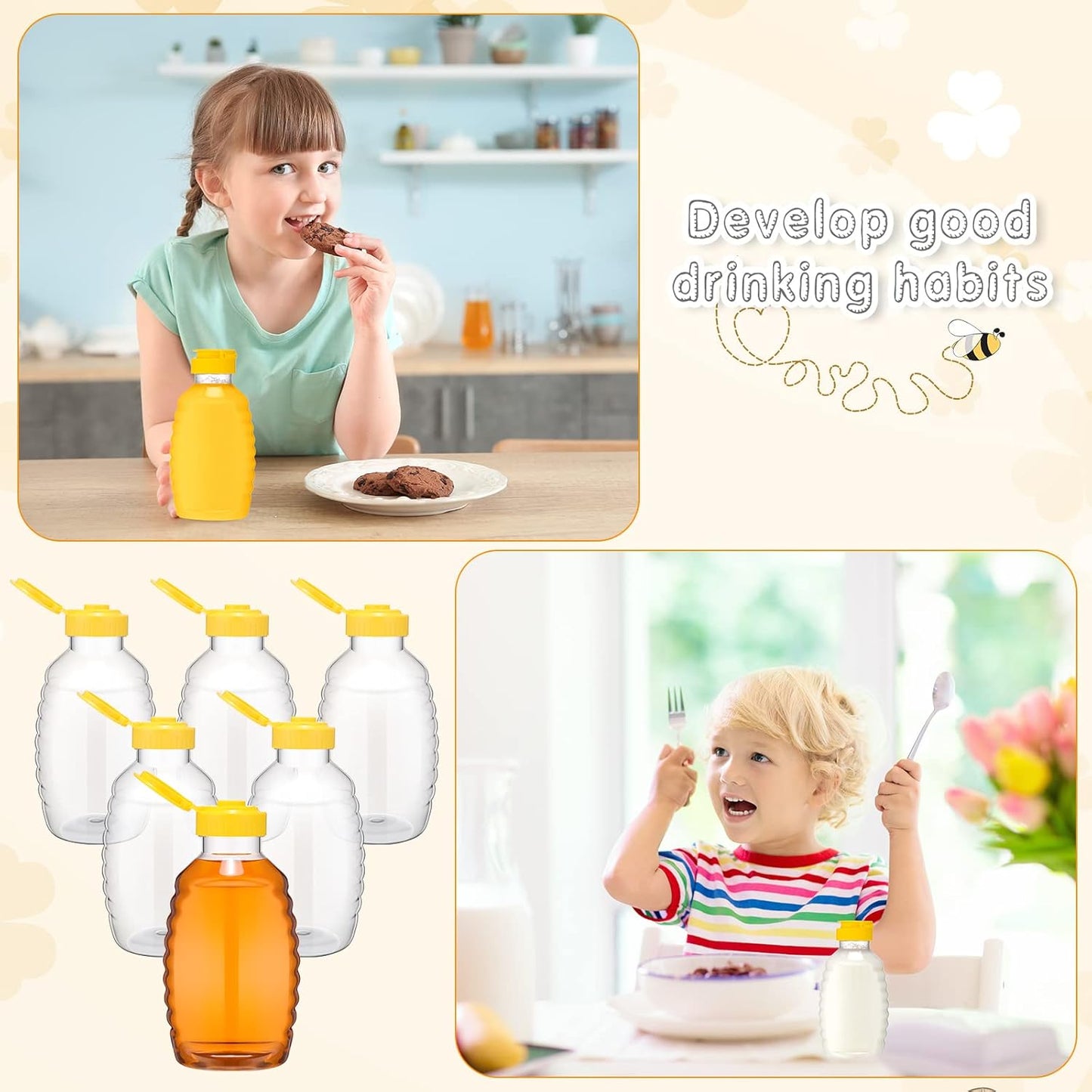 24 (16oz) Pcs Clear Plastic Honey Bottles Plastic Skep Style Jar Honey Squeeze Bottle Empty Refillable Honey Dispenser