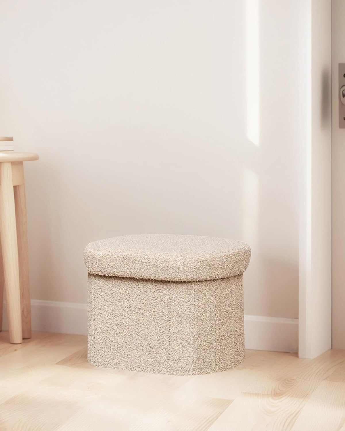 16.14 Inches B FSOBEIIALEO Storage Ottoman for Dorm Room, Boucle Folding Storage Ottoman Foot Rest, Small Collapsible