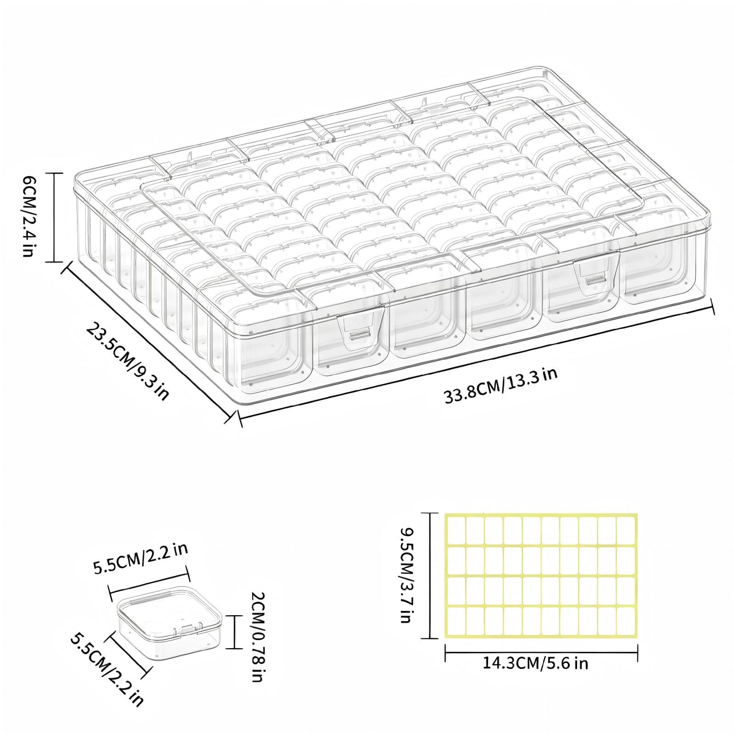 VANSUNS Bead Organizer Box, 61pcs Clear Plastic Storage Containers Set, Large Capacity Small Bead Organizers and Storage Cases with Labels, for Jewelry, Crafts, Diamonds Storage