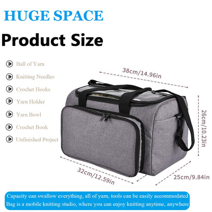 Weabetfu Large Crochet Bag Knitting Bags and Totes Organizer Huge Yarn Bag Storage for Crocheting Knitter,Crochet Hooks,Knitting Needles Kit,Supplies,Yarn - Ideal Crochet & Knitting Gift(Grey)