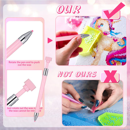Jutom 2 Pack Diamond Painting Pens with 40 Replacement Wax Pink Wax Diamond Art Accessory with Protective Case Art Pen Tool for Nail DIY Painting Craft Gem(Solid)