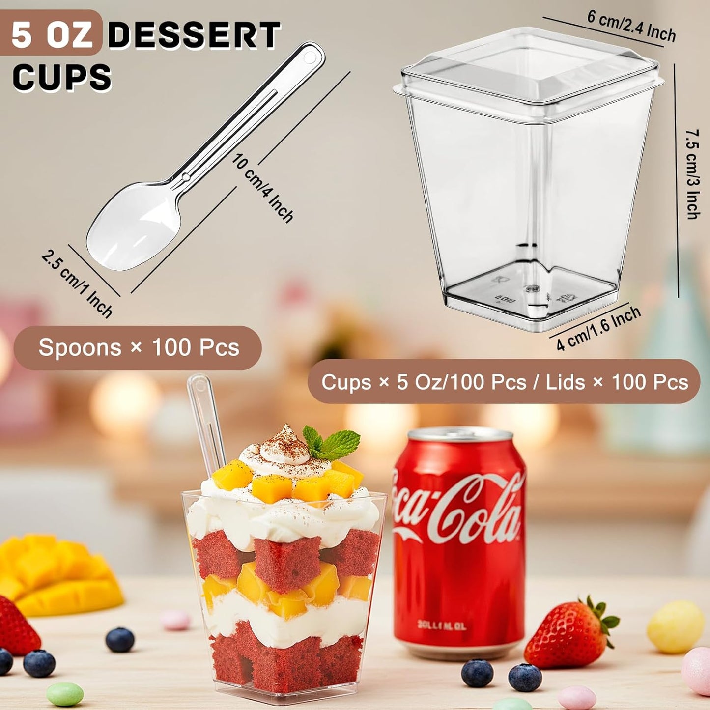 200 5 oz Pcs Clear Plastic Dessert Cups with Lids & Spoons, Reusable Parfait & Appetizer Cups, Mini Dessert Shooters