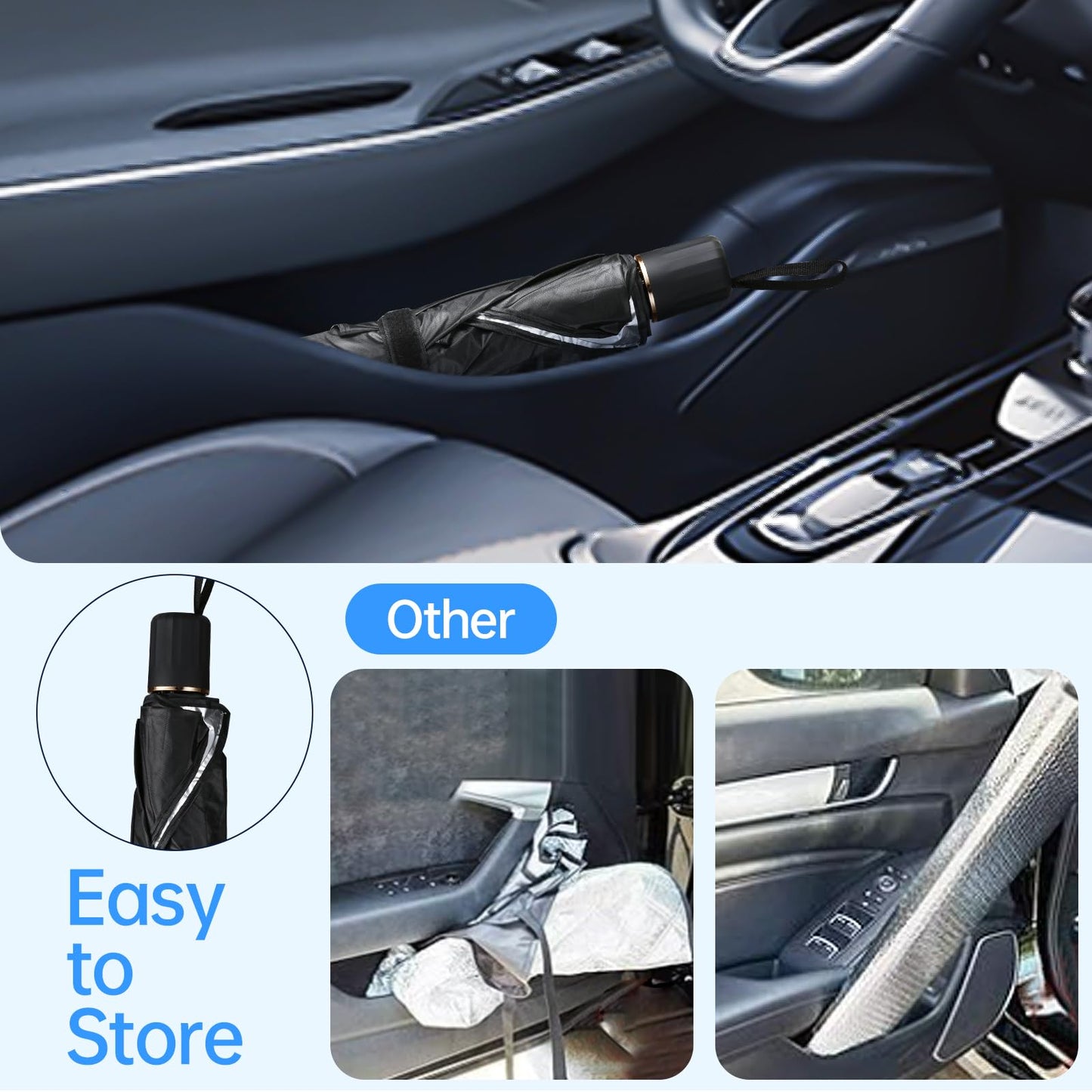 Car Windshield Sun Shade Umbrella, Foldable Car Umbrella Sunshade Cover Protect Vehicle from UV Sun, Easy to Store and Use, Keeps Vehicle Cool, Fit Most Vehicle (57 x 31 inches)