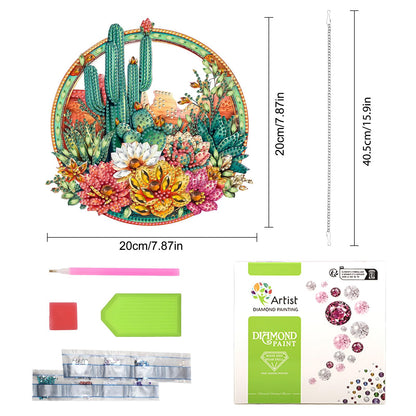 Lxmsja DIY Cactus Garden Diamond Painting Hanging Ornament, Double-Sided Acrylic Desert Flowers Diamond Art Kit, Special Shaped Suncatcher Hanging Pendant Window Art Kit