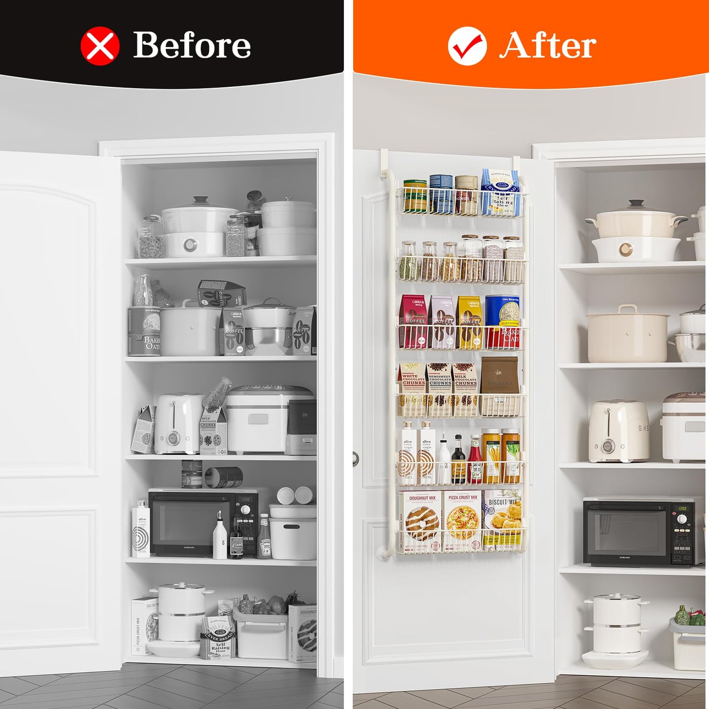 MIAOLI Over The Door Pantry Organizers and Storage, 6-Tier Spice Rack, Home & Kitchen Storage Shelves for Cabinet, Large Capacity Hanging Seasoning Organizer, Laundry Room Organization, Black