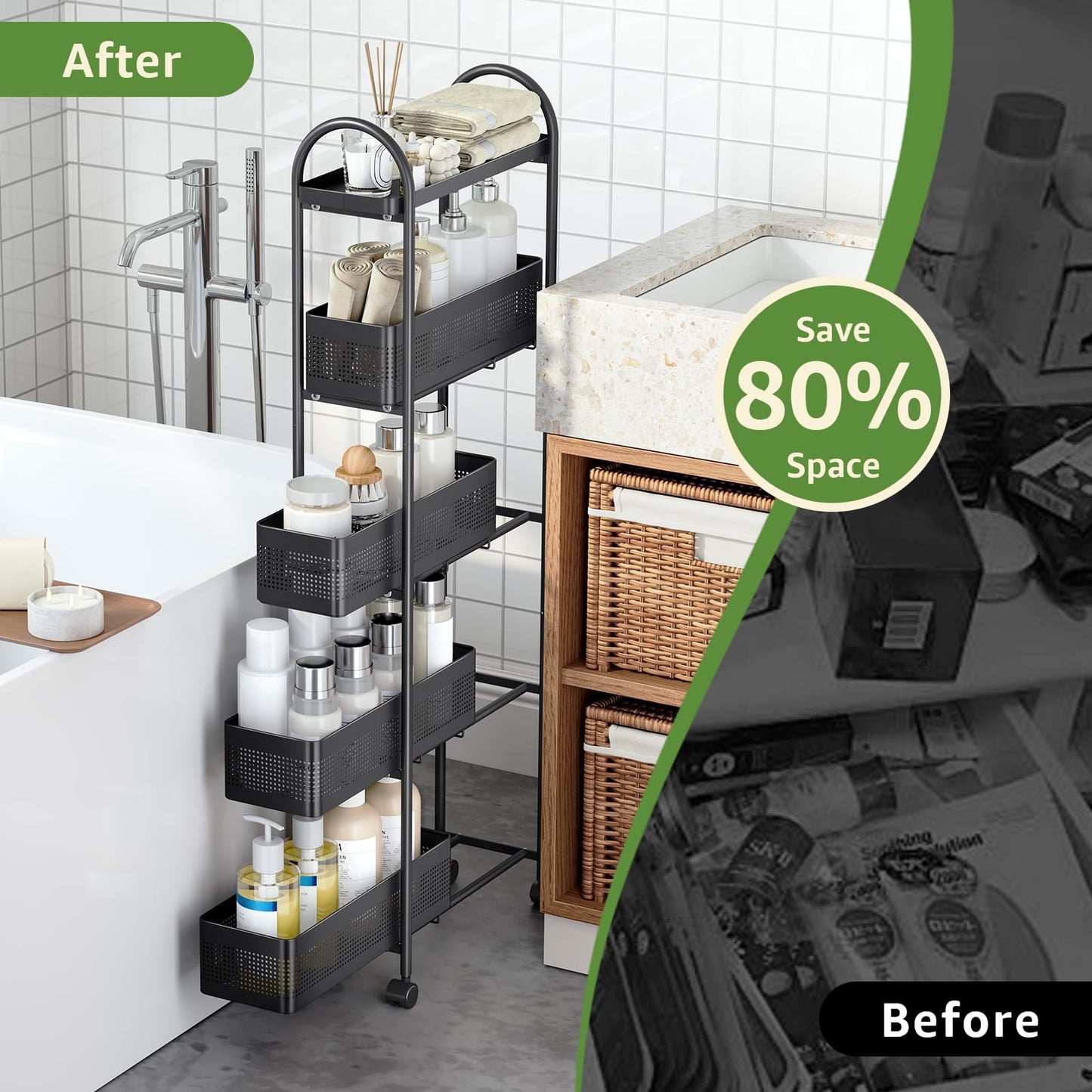 KINGRACK Slim Storage Cart with Drawer, 5-Tier Rolling Utility Cart on Wheels, Narrow Metal Cart for Space Save, Easy Assembly for Kitchen Cart, Craft Cart, Laundry, Bathroom, Nursery Organizer