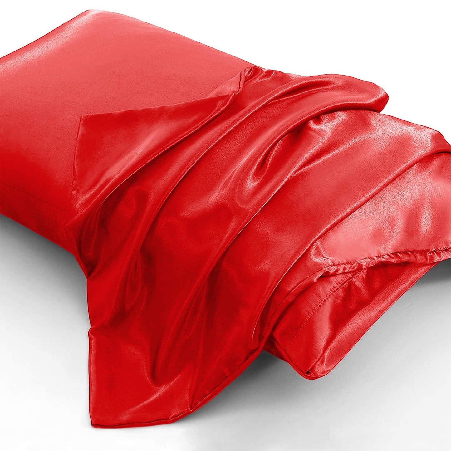 Aormenzy Satin Pillow Cases for Women Standard Size Set of 2, Red Satin Pillowcase for Hair with Envelope Closure Silky Pillow Covers Wrinkle, Fade Resistant (20x26 Inches)