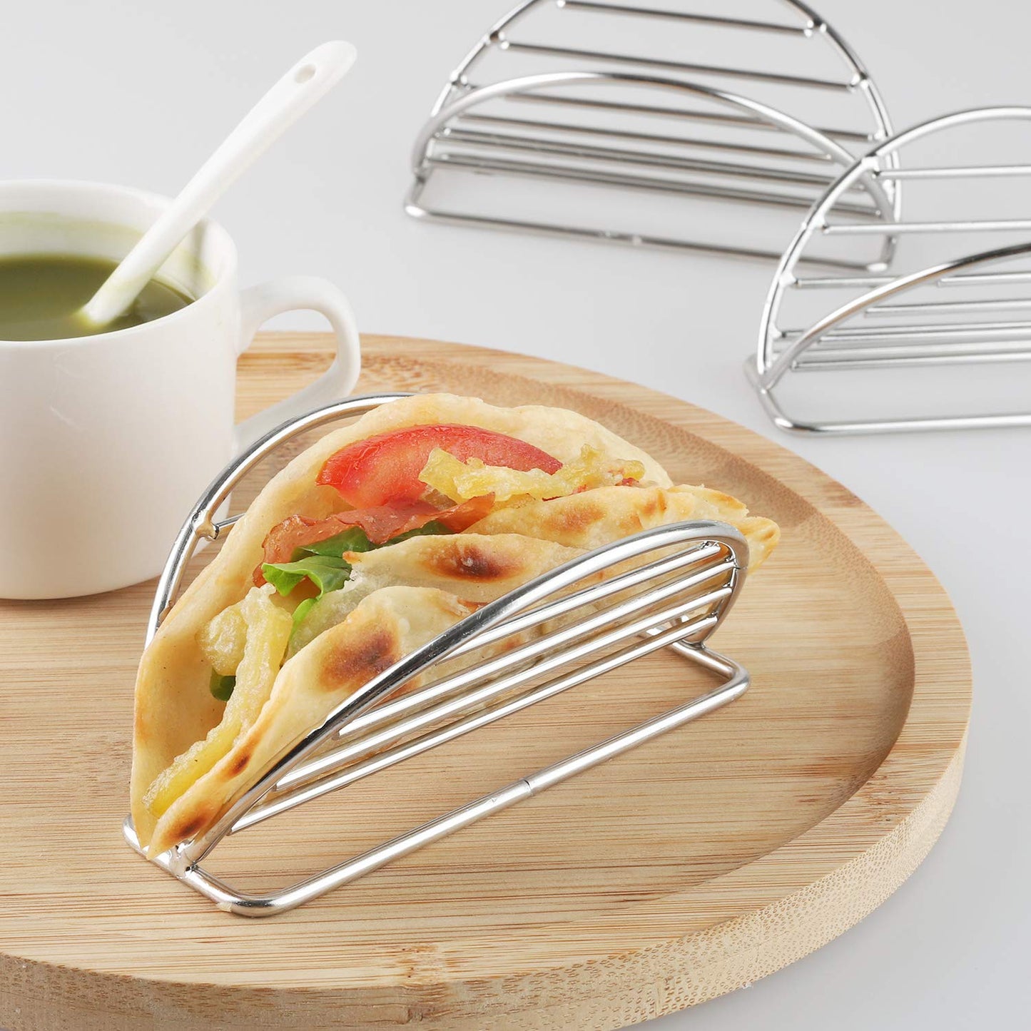 YellRin Taco Holder Stand Stainless Steel Taco Rack Tray Stand Up Holders Kitchen Set for Tortillas, Burritos, Parties & Restaurants (Taco Holders)