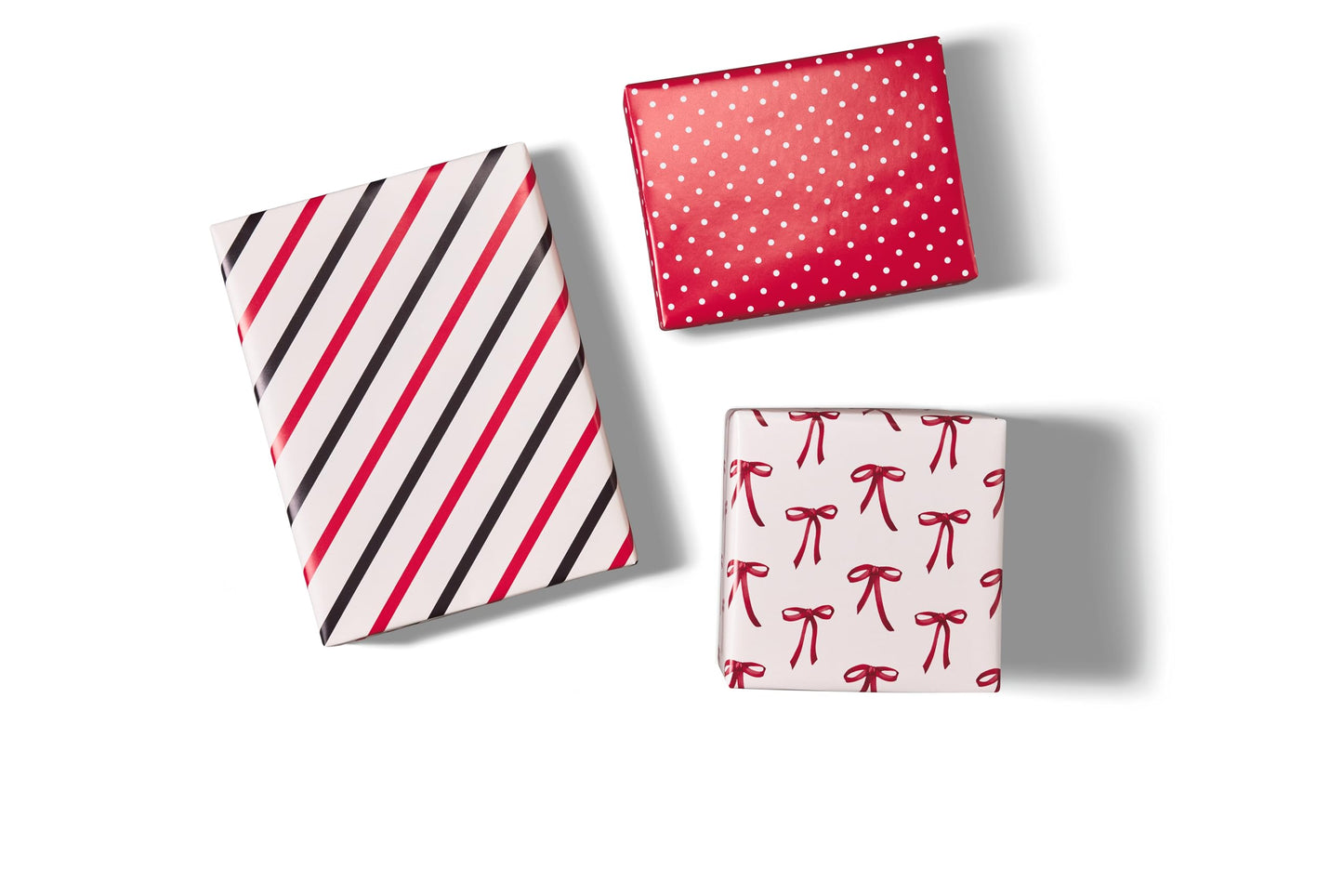 Hallmark Red and Black Wrapping Paper Mini Rolls, 3-Pack (Bows, Diagonal Stripes, Polka Dots) for Valentine's Day, Birthdays, Mother's Day, Bridal Showers - 45 Sq. Ft. Total