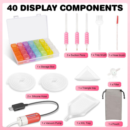 BAOOOHEE Electric Diamond Painting Pen-Vacuum Diamond Painting Pen,40PCS Diamond Painting Accessories Tools-Adult Diamond Painting Kit for Inlaying AB Grade Gemstones, No Wax Required(red)