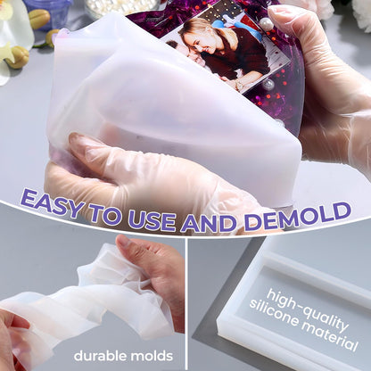 LET'S RESIN Picture Frame Resin Molds,Large Unique Silicone Molds for Photo Frame,Rectangle & Heart Shape Epoxy Molds for DIY Home Decor,Handmade Gifts
