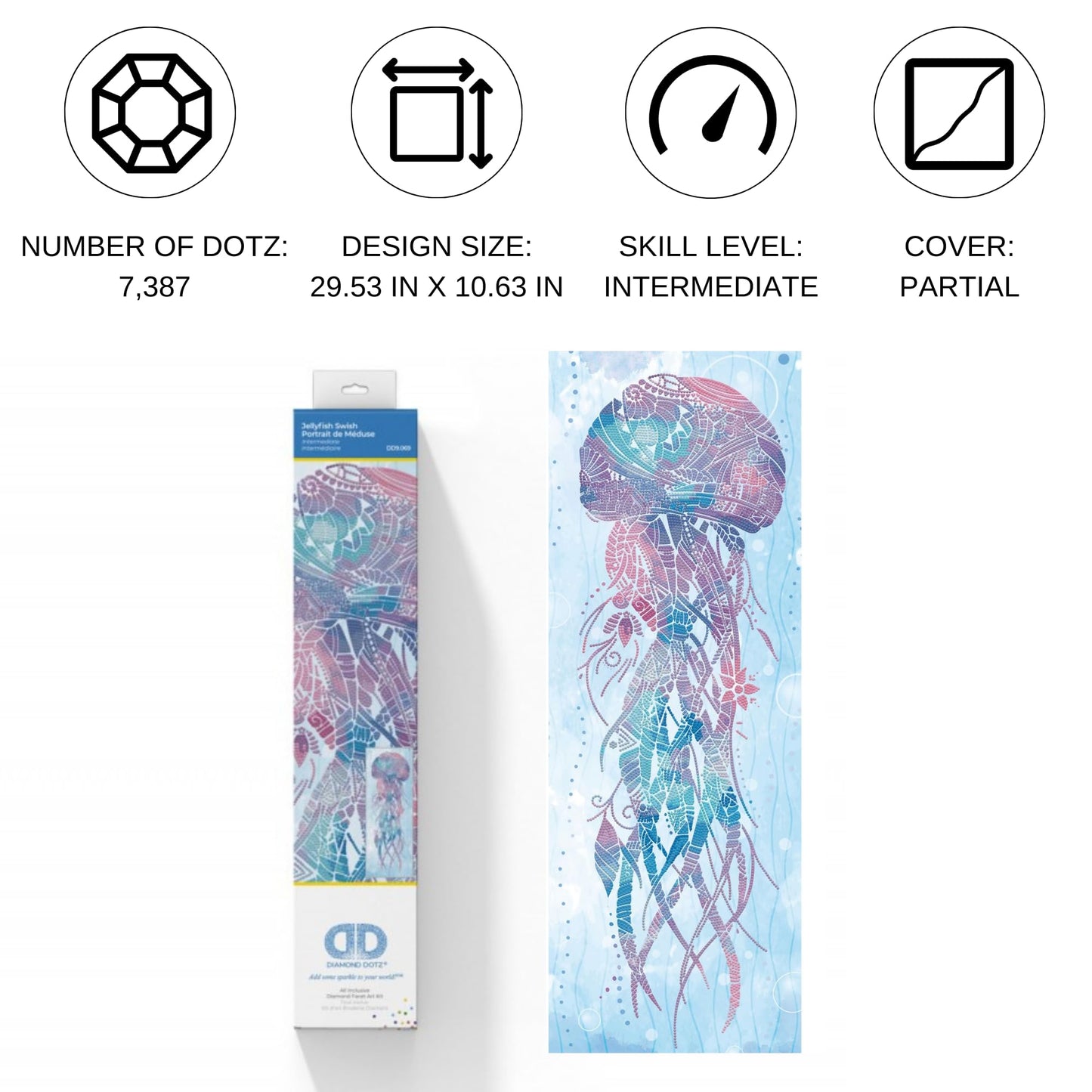 DIAMOND DOTZ Jellyfish Swish Diamond Painting Kits for Adults - Diamond Art Kits a Relaxing Creative Craft Kit with Dotz Gems 30x11