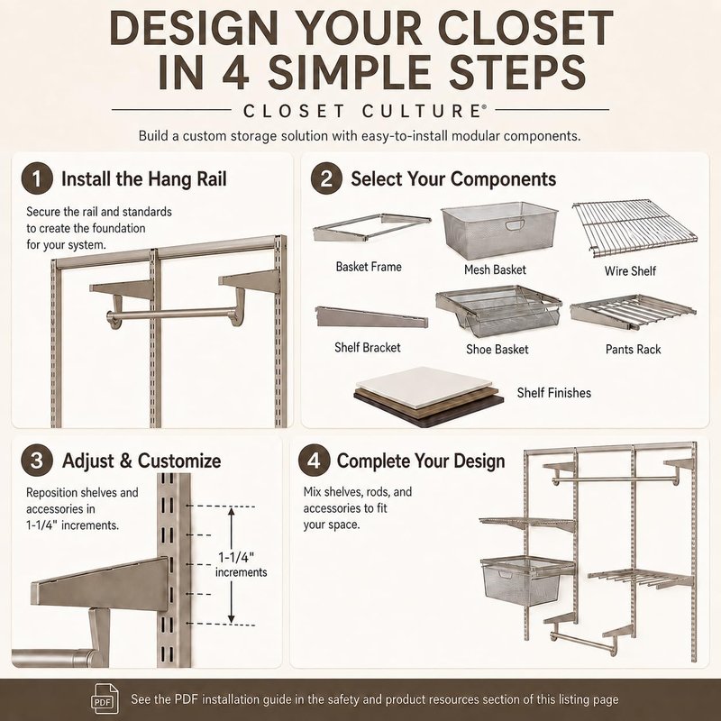 Closet Culture by Knape & Vogt 48 in. Champagne Nickel Hang Rail