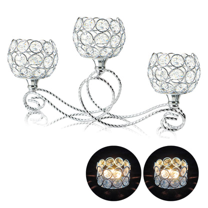 Gold/Silver Metal Crystal Tea Light Candle Holder, Elegant Wedding Table Centerpiece 3/5 Arm Crystal Candle Holder, Christmas Votive Candle Holder for Wedding Living Room Decor (Silver, 1pc-3 Arm)