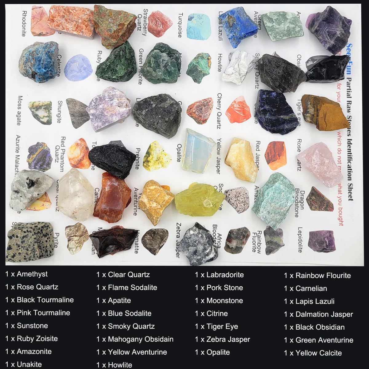 30Pcs Rock & Mineral Collection Kit Natural Rocks for Tumbling Polishing Gemstone Raw Crystals Rough Stones for Wicca & Reiki
