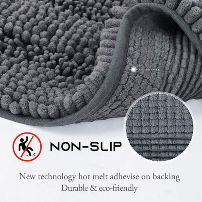 NICETOWN Grey Bathroom Rug, Extra Thick Indoor Outdoor Durable Doormat for Front Door, Anti-Slip Soft Plush Chenille Shaggy Bath Living Room Bedroom Mat, Water Absorbent Floor Carpet (1 PC, 47 x 17)