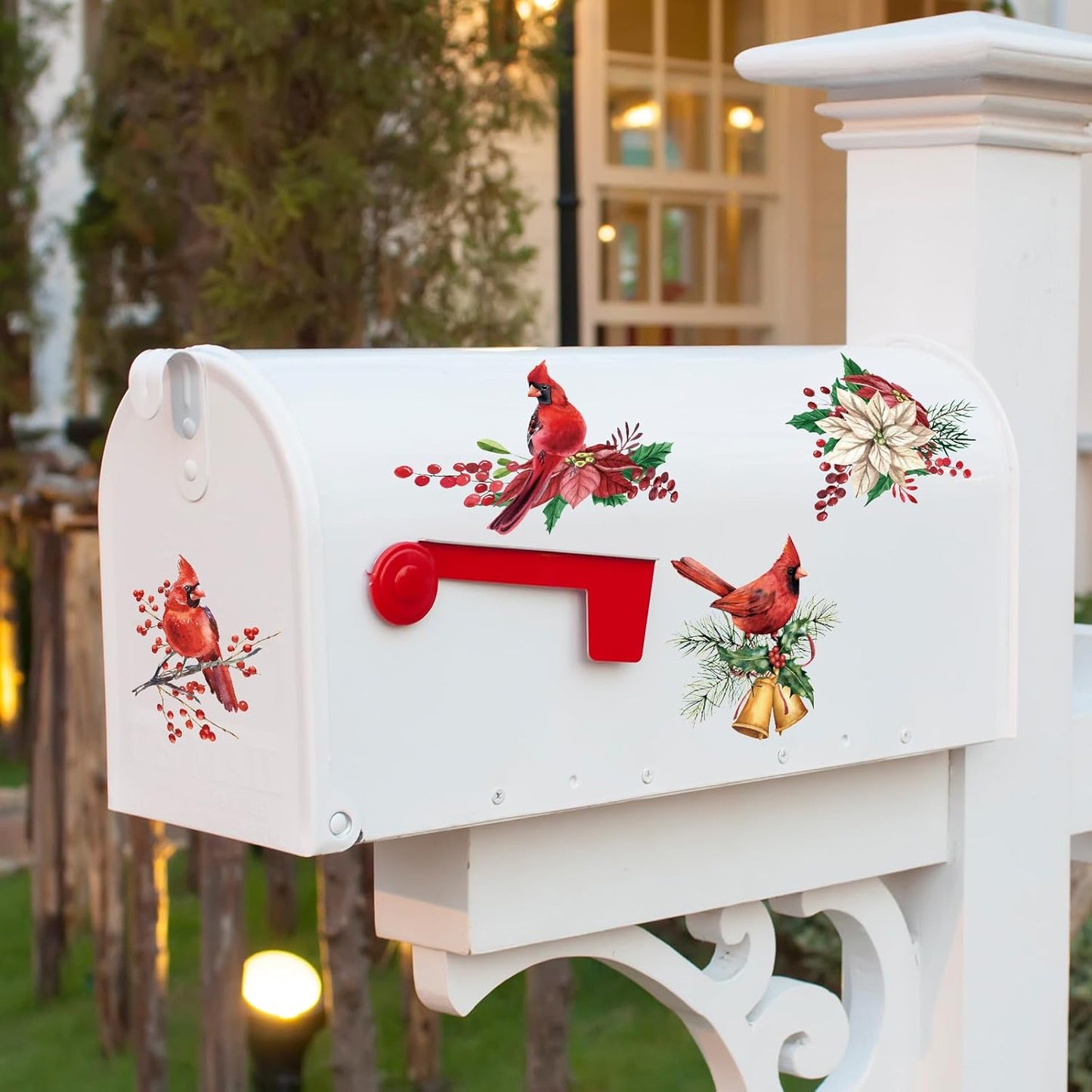 AnyDesign 12Pcs Christmas Refrigerator Magnets, Cardinal Holly Decorative Stickers for Indoor Outdoor Decor