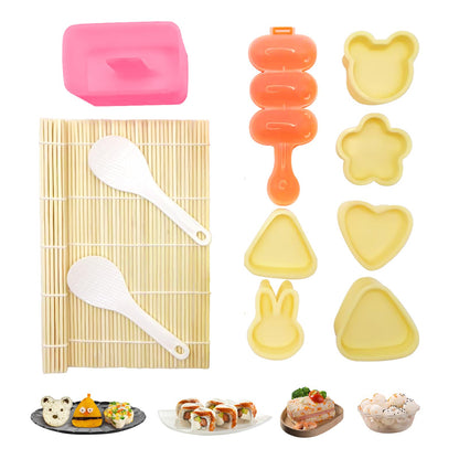 Upoomart Onigiri Mold & Musubi Maker Kit - Includes Rice Ball Mold, Sushi Rolling Mat, Triangle, Heart, Plum Blossom, Bear, Rabbit Rice Molds, Rice Ladle & More for Creative Rice Shaping