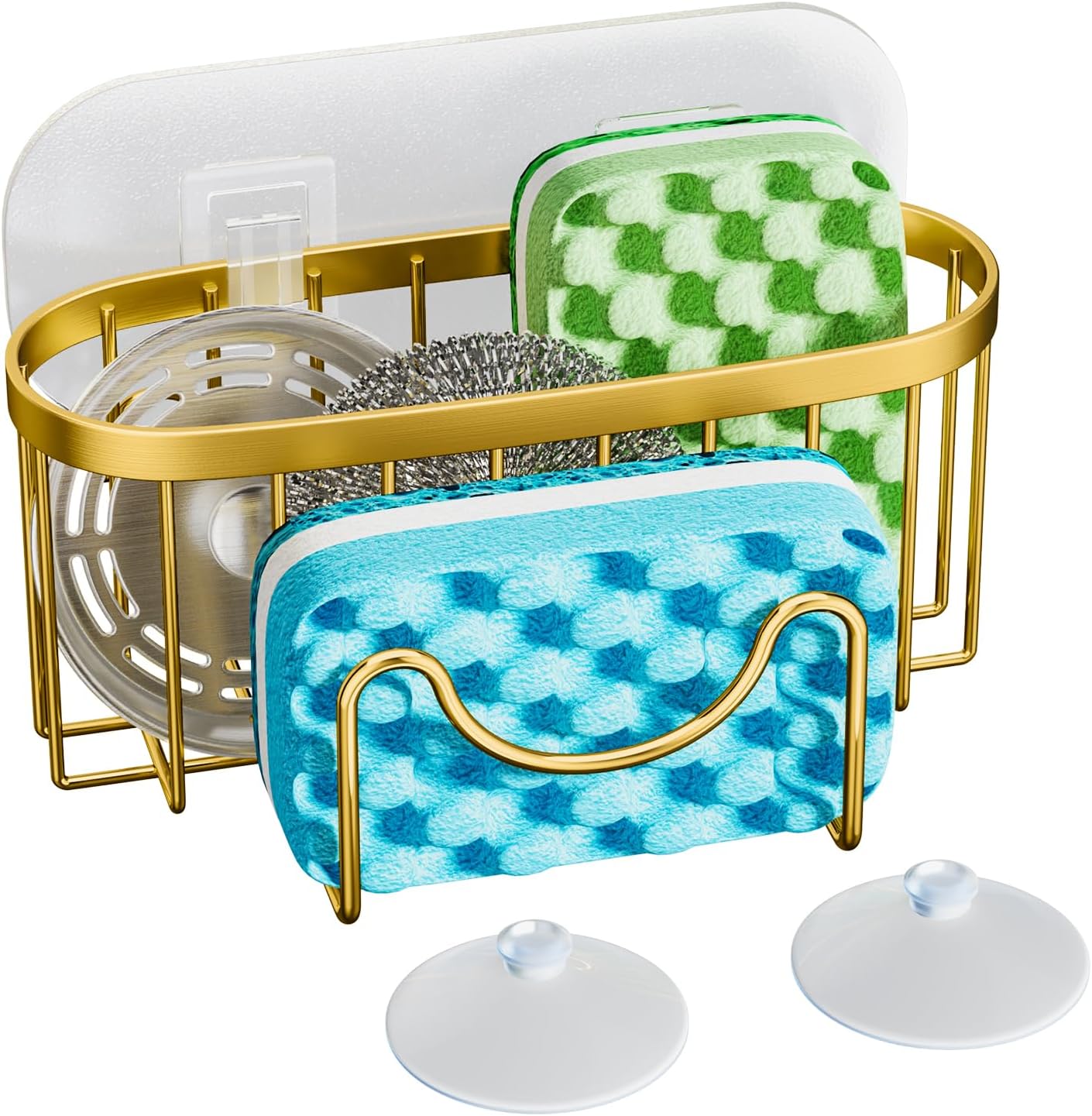 2 HapiRm Multifunctional Sponge Holder - Installation Methods Sink Caddy with Unique M-shaped, Stainless Steel Kitchen