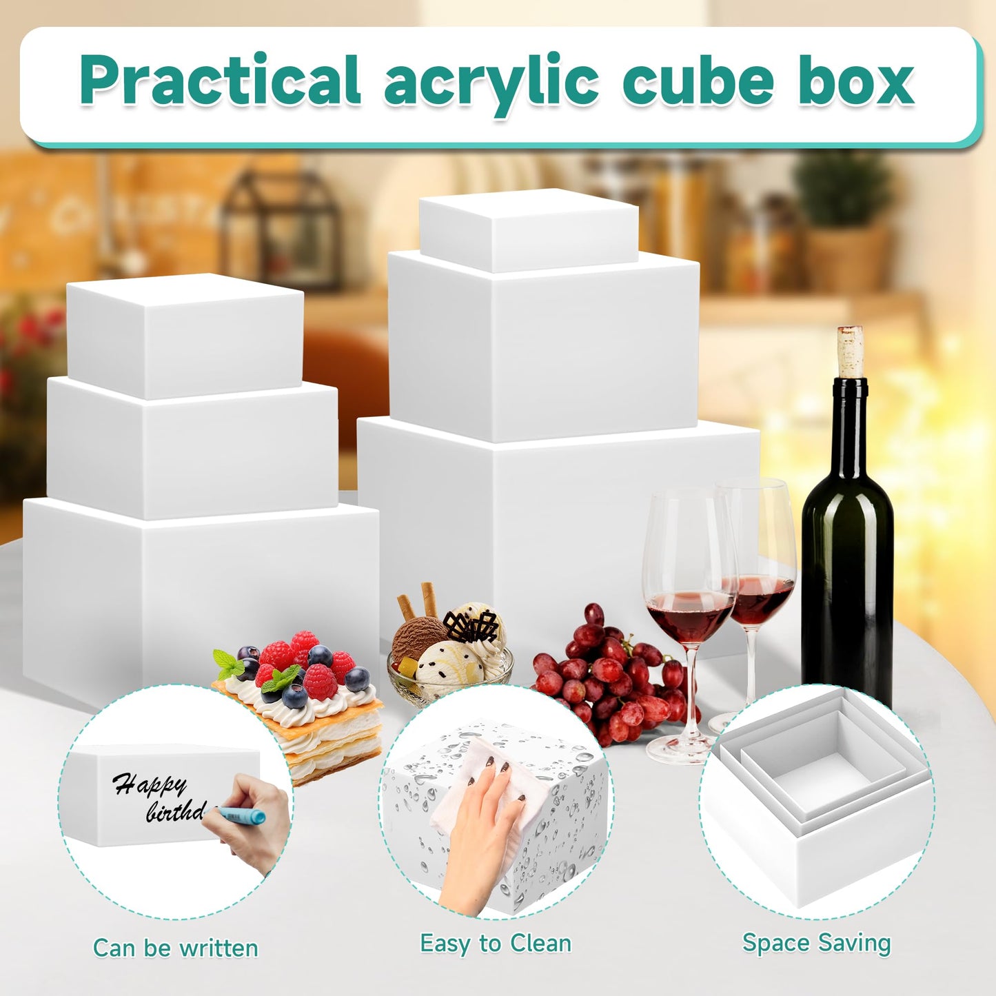 NoderLoya 6Pcs Buffet Risers,Food Risers for Buffet Table Display Stand Shelf for Party Catering Dessert Jewelry Collectibles Acrylic Cube Boxes Display Nesting Risers (white-S(5,6,6.8,7,7.5,8)