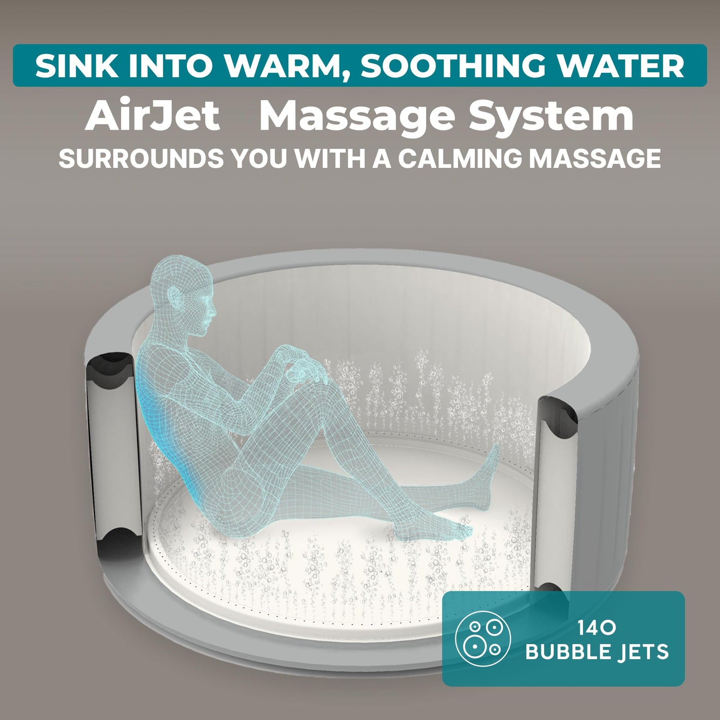 Bestway SaluSpa Hot Springs Inflatable Hot Tub, Fits Up to 4-6 Persons, Energy-Efficient Portable Spa with Smart WiFi App Control, Outdoor Blow Up Hottub for Backyard, 140 AirJets, 77" x 28" Round