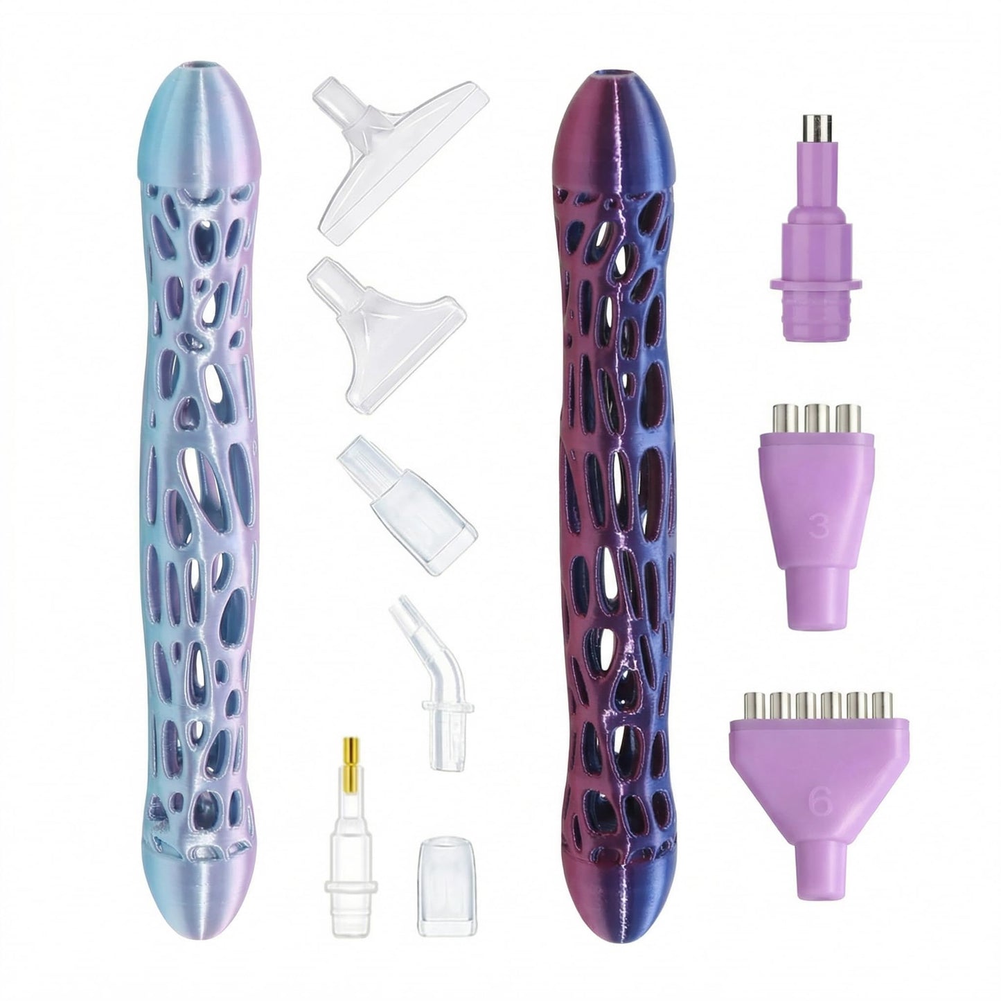 NICEXIYAZI-Iridescent Diamond Painting Pen Set, Hollow Ergonomic Diamond Art Pen with 6 Interchangeable Tips, Lightweight Drill Pen for 5D Diamond Painting, Nail Art, DIY Craft