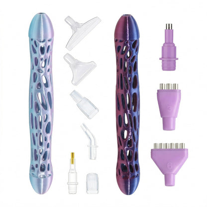 NICEXIYAZI-Iridescent Diamond Painting Pen Set, Hollow Ergonomic Diamond Art Pen with 6 Interchangeable Tips, Lightweight Drill Pen for 5D Diamond Painting, Nail Art, DIY Craft