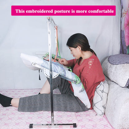 Embroidery Stand, Stainless Steel Needlework Floor Frame, Adjustable Cross Stitch Craft Stand, with 12 Hanging Wire Buckles, Standing Embroidery Lap Table, for Arts Crafts Sewing Needlework