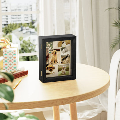 SZQINJI 8x10 Shadow Box Frame Memory Box Flower Shadow Box Display Case with Linen Back Glass Magnetic Door for Memorabilia Awards Medals Photos Rustic Black Wall and Tabletop