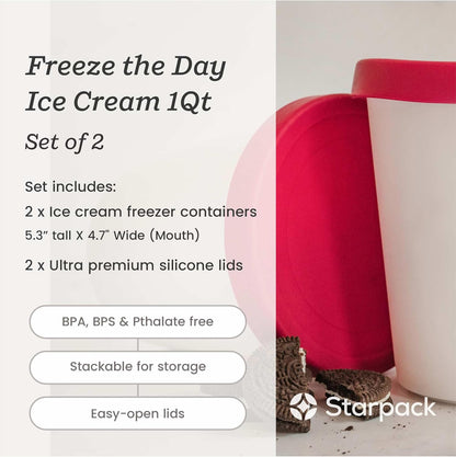 Starpack 'Freeze the Day' Ice Cream Storage Container, 2 Pcs, 1 Quart for Homemade Dessert