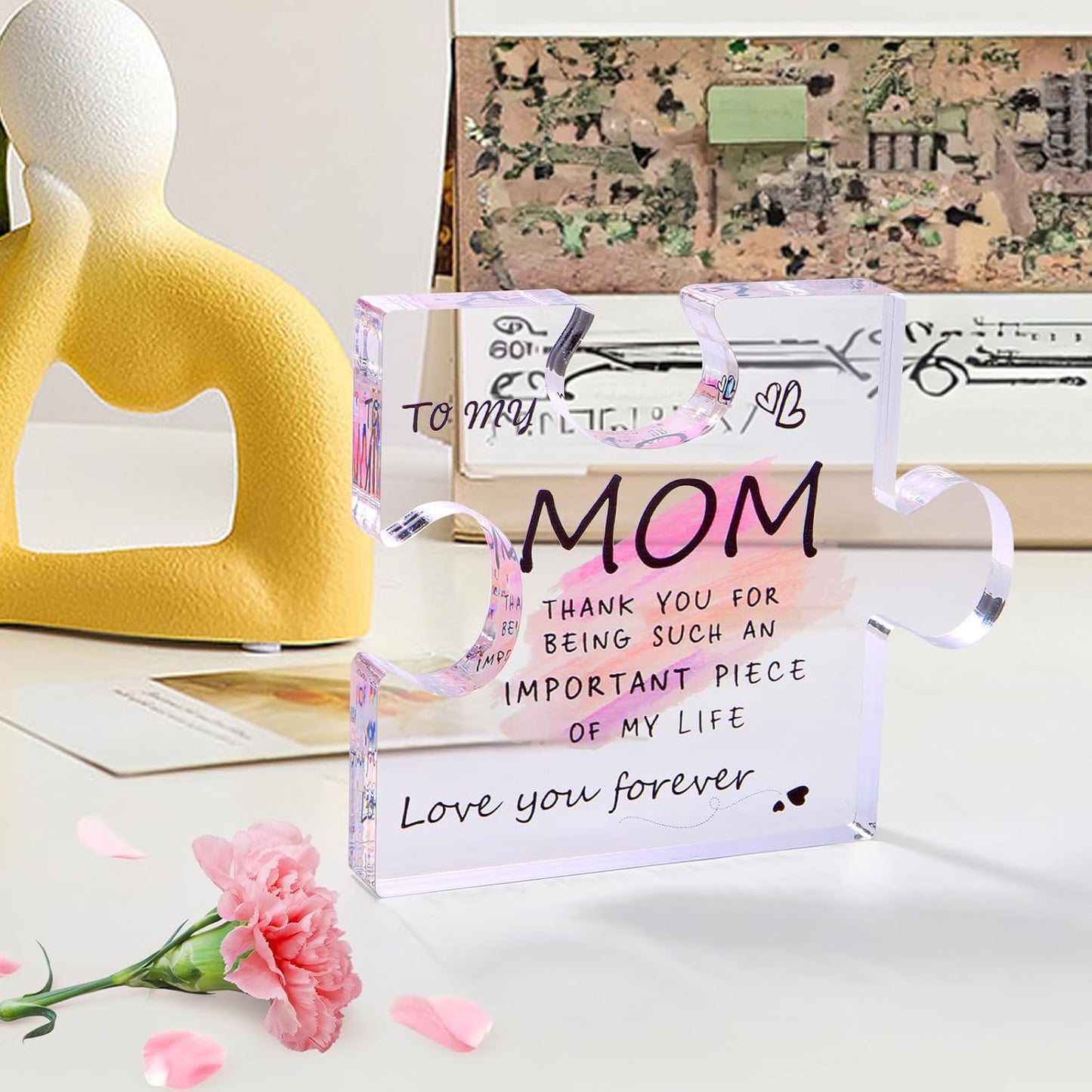 Best Mom Ever Gifts from Daughter, Son: Acrylic Puzzle-Shaped Plaque Desk Decorations Present - Unique Birthday