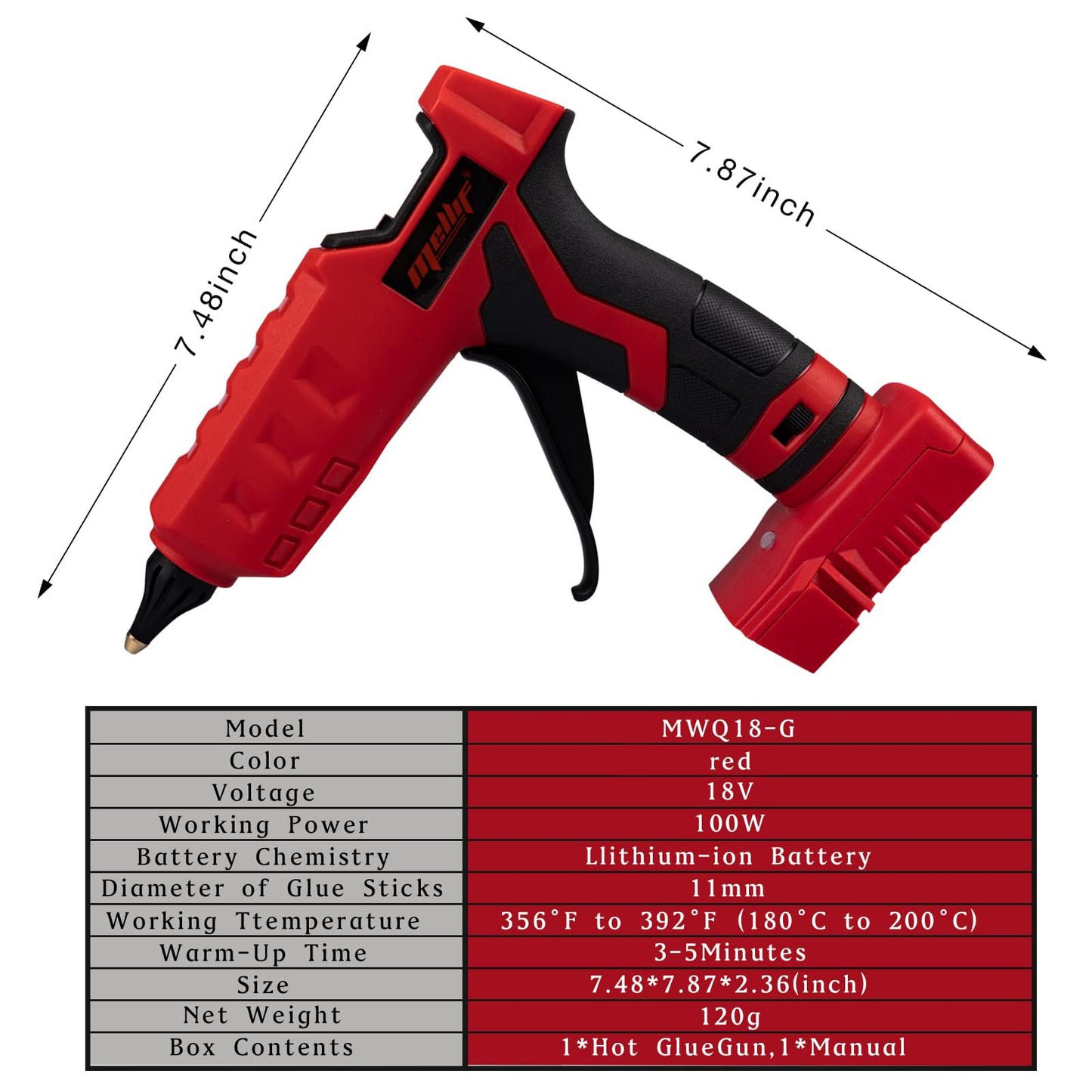 Mellif Cordless Hot Glue Gun Compatible with Milwaukee 18V Battery(Tool Only), Handheld Electric Power Glue Gun Full Size for Arts & Crafts & DIY with 20 0.43" Glue Sticks